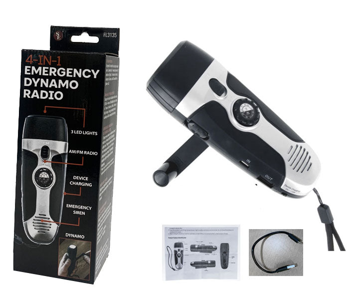 5.5 Inch 4-IN-1 Emergency Dynamo AM/FM Radio With Phone Charger & Lanyard Survival Gear Supply