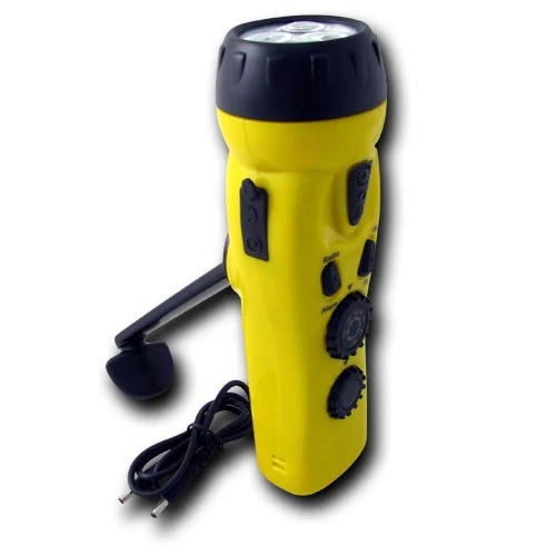 Yellow 4 n 1 Dynamo 3 LED Flashlight w/ Phone Charger Survival Gear Supply
