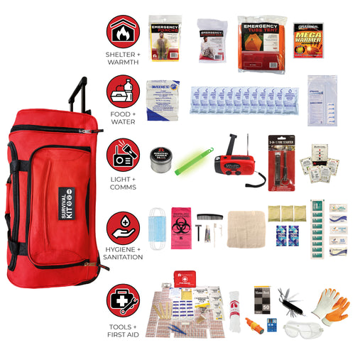 1 Person Comfort Survival Kit, Rolling Bag.