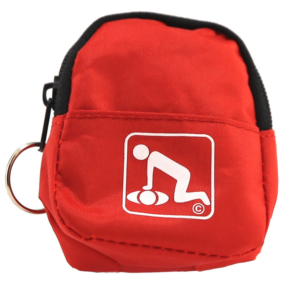 CPR Red Beltloop Keychain Backpack with Faceshield, Gloves, and Cleansing Wipes.