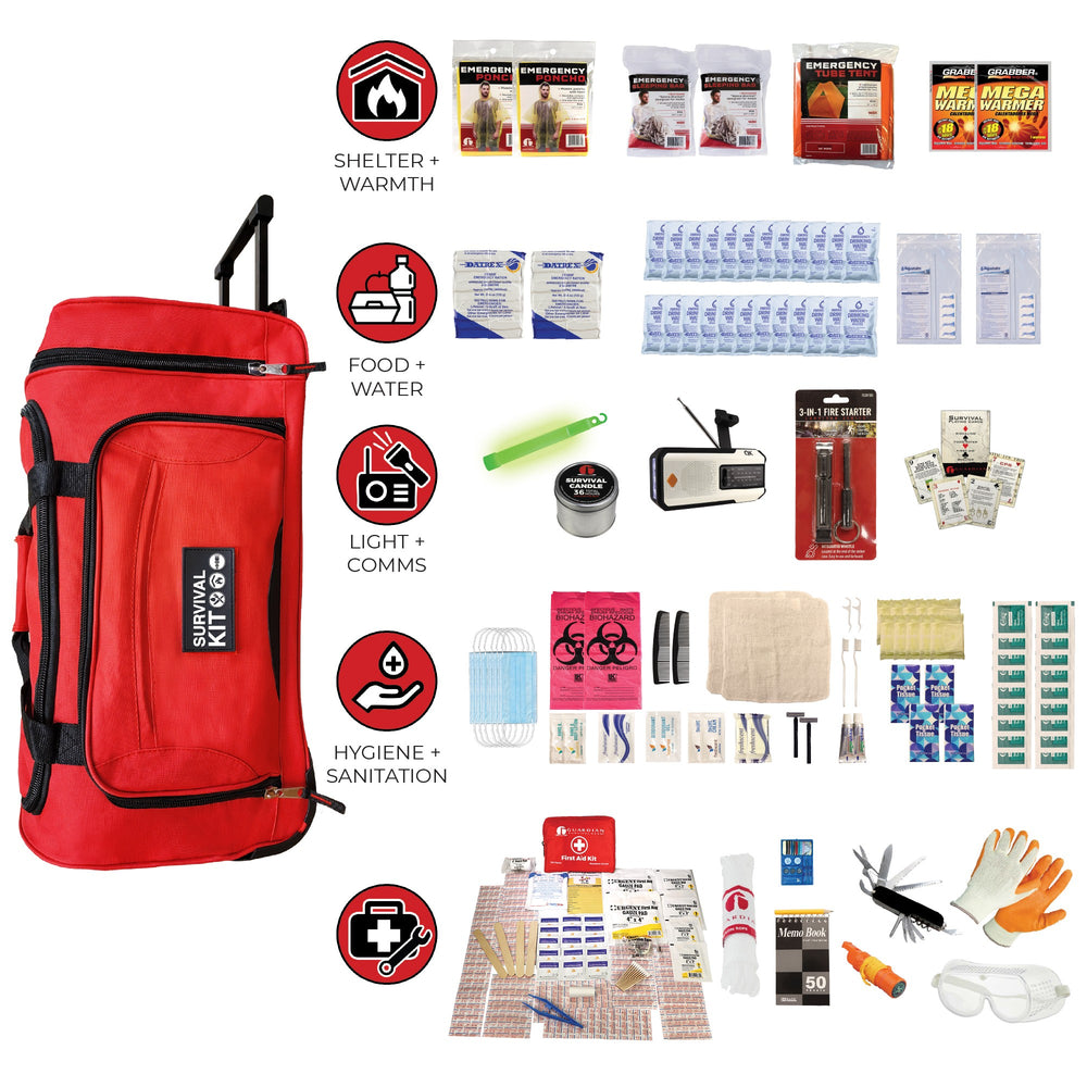 2 Person Comfort Survival Kit, Rolling Bag, Red