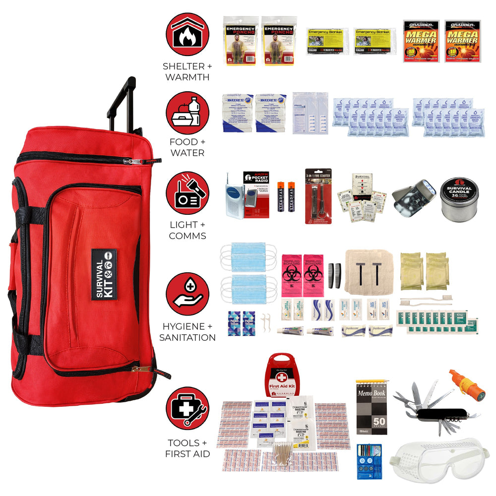 2 Person Essential Survival Kit, Rolling Bag